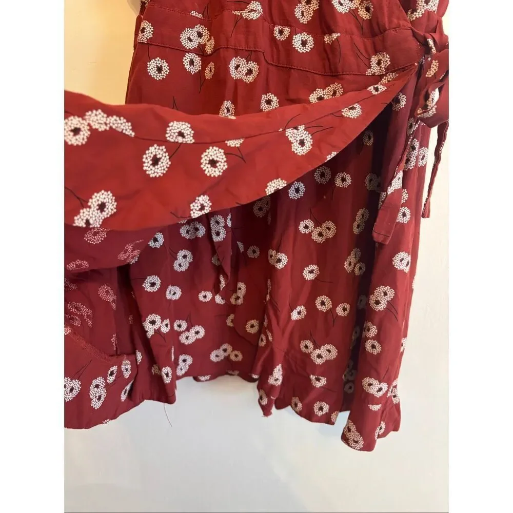 Loft Rust Red Floral Red Wrap Dress Skort Daisy Print Short Sleeve Romper Size 6